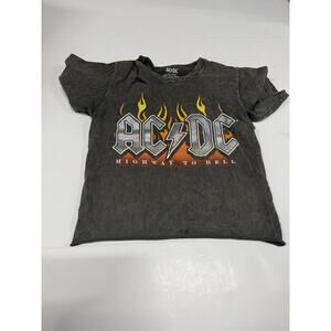 AC/DC Highway to Hell Graphic Tee T-Shirt ACDC Flames Acid Wash Shirt Small Crop